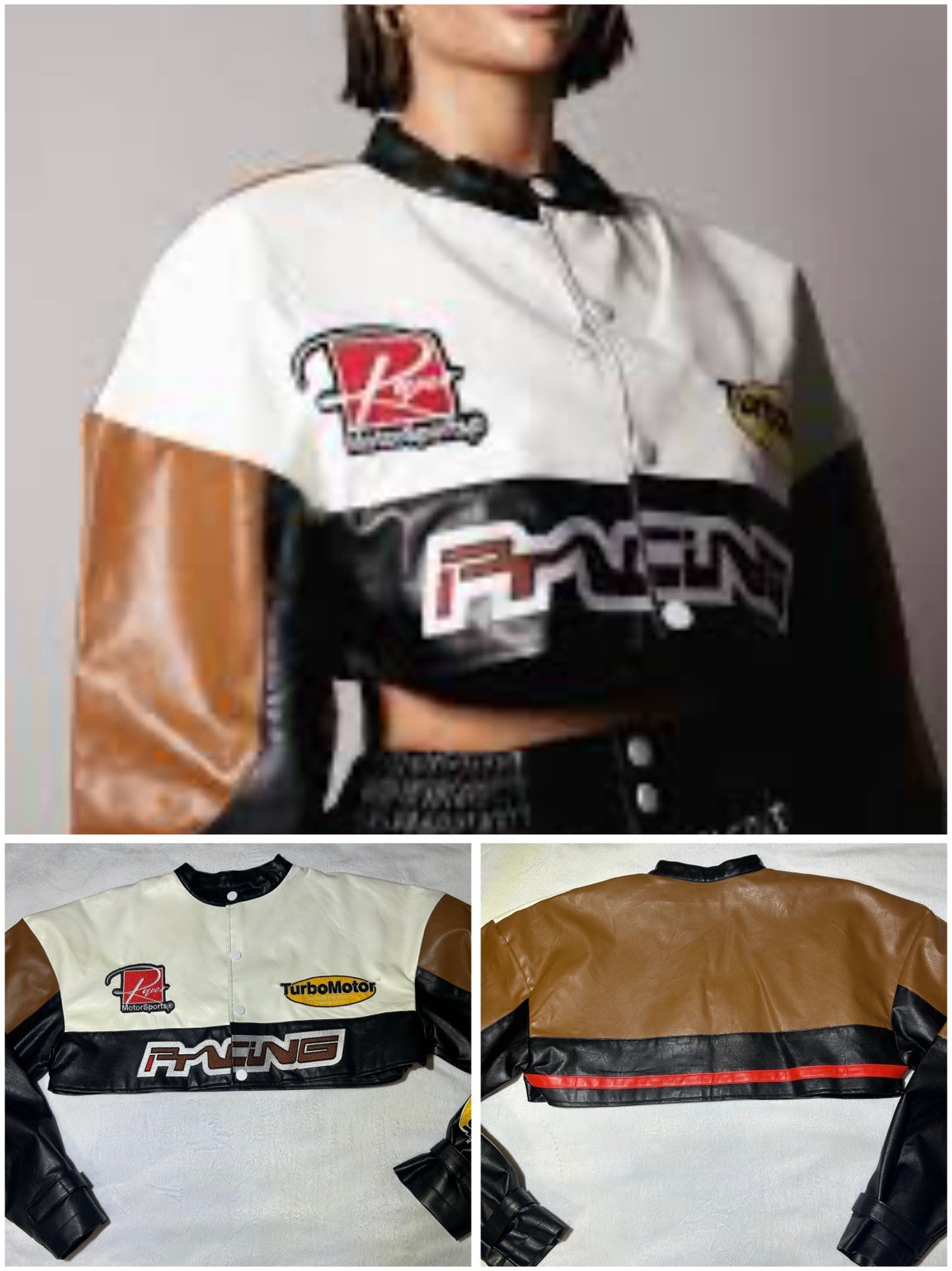 Fashion Nova Thrill Racing Cropped Jacket Faux Leather Size Small