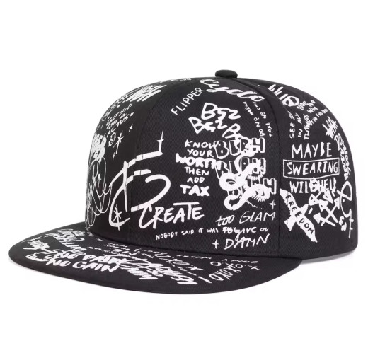 Unisex Black White Letter Print Baseball Cap Adjustable Casual Outdoor Hat
