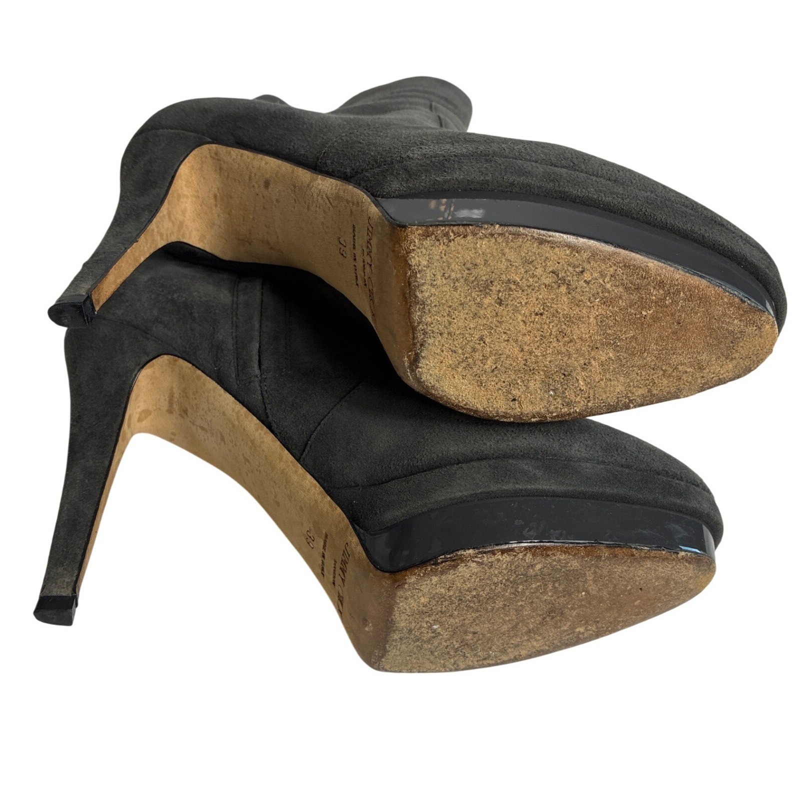 Jimmy Choo Grey Suede Stiletto Ankle Boots Platform Booties Made in Italy 39