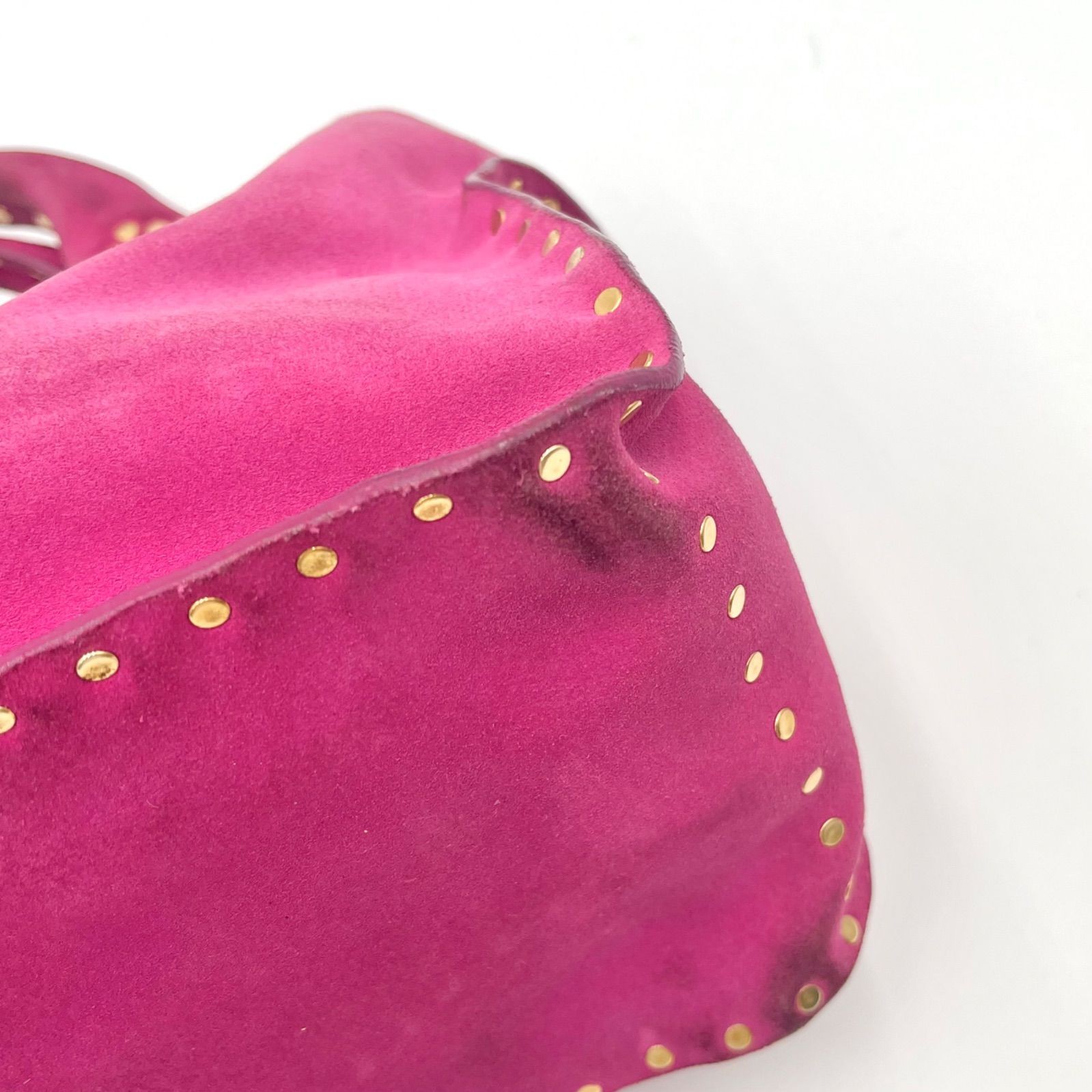 Auth Celine Boogie Bag Y2K Studded Suede Leather Handbag, Pink 2Y10216