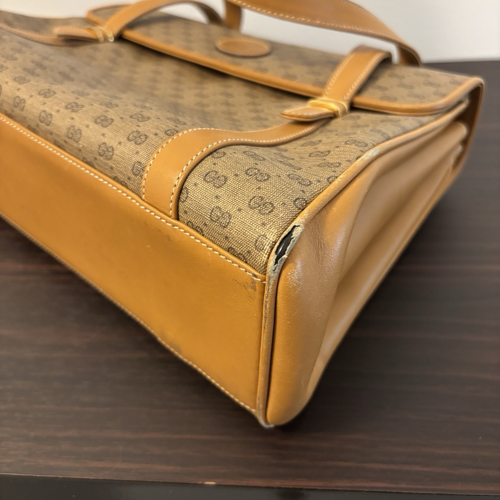 Gucci GG Monogram Shoulder Bag Gold Hardware Snap Closure