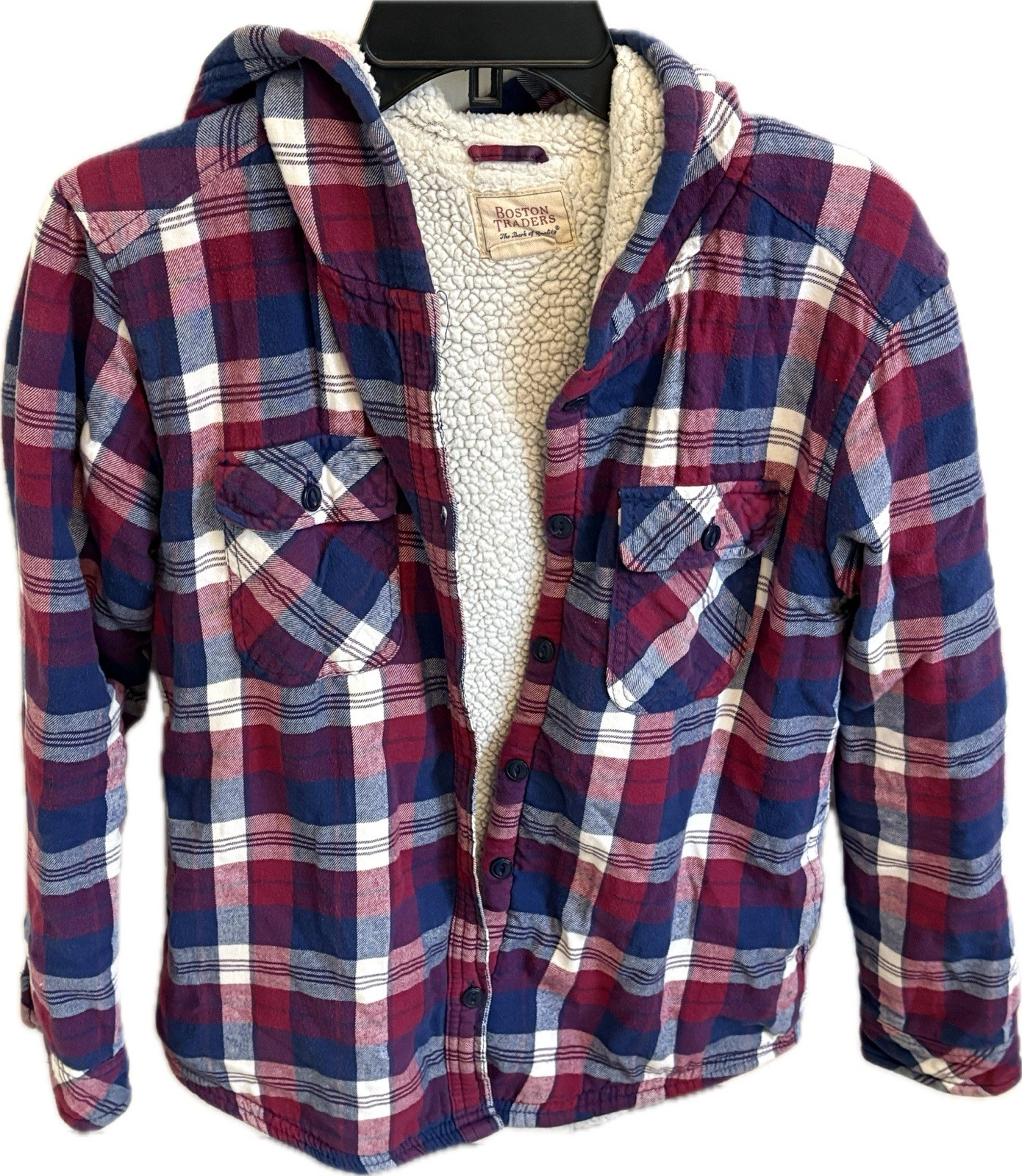 Boston Traders Plaid Sherpa-Lined Hooded Button Shacket Jacket Women’s S