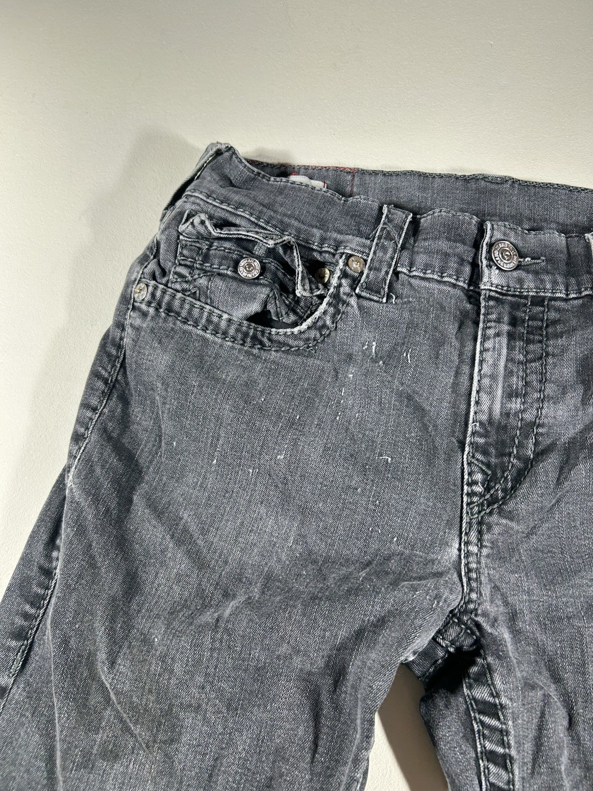 (Super Thrashed Distressed) True Religion Ricky Flap Big T Jeans 32×32 Grey