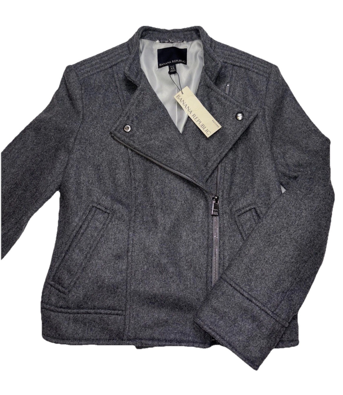 NWT Banana Republic Women’s Coat Mario Bellucci Gray Wool Moto Biker Petite XS