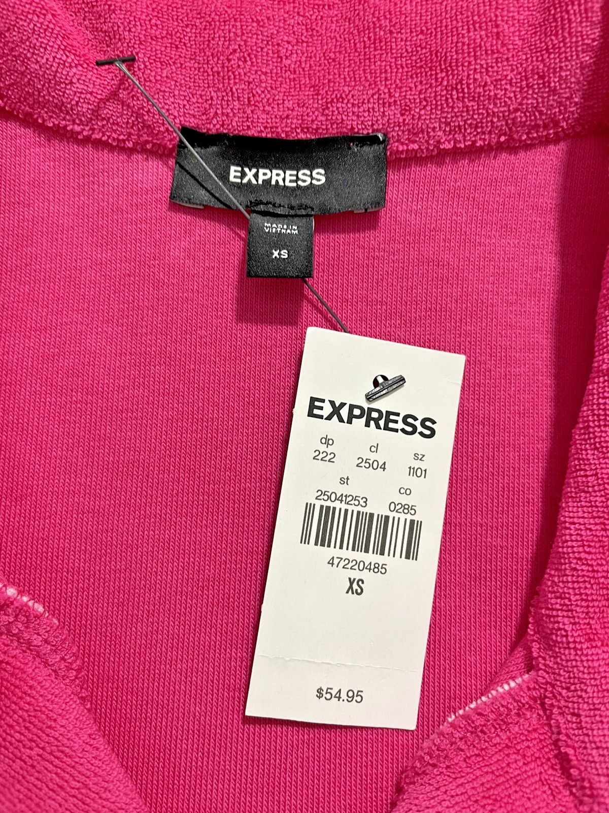NWT – Express Men’s Size XS Bright Pink Terry Cloth Polo Shirt Cotton Blend -New