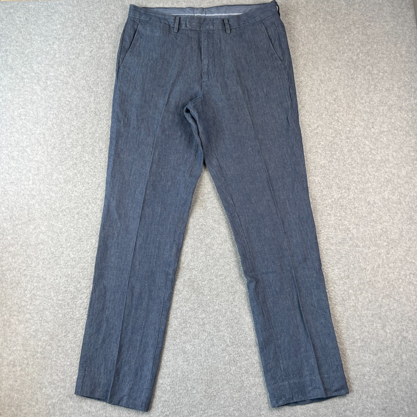 J Crew Bowery Slim Fit 100% Linen Mcnutt Pants 32×32 Mens Blue Lightweight