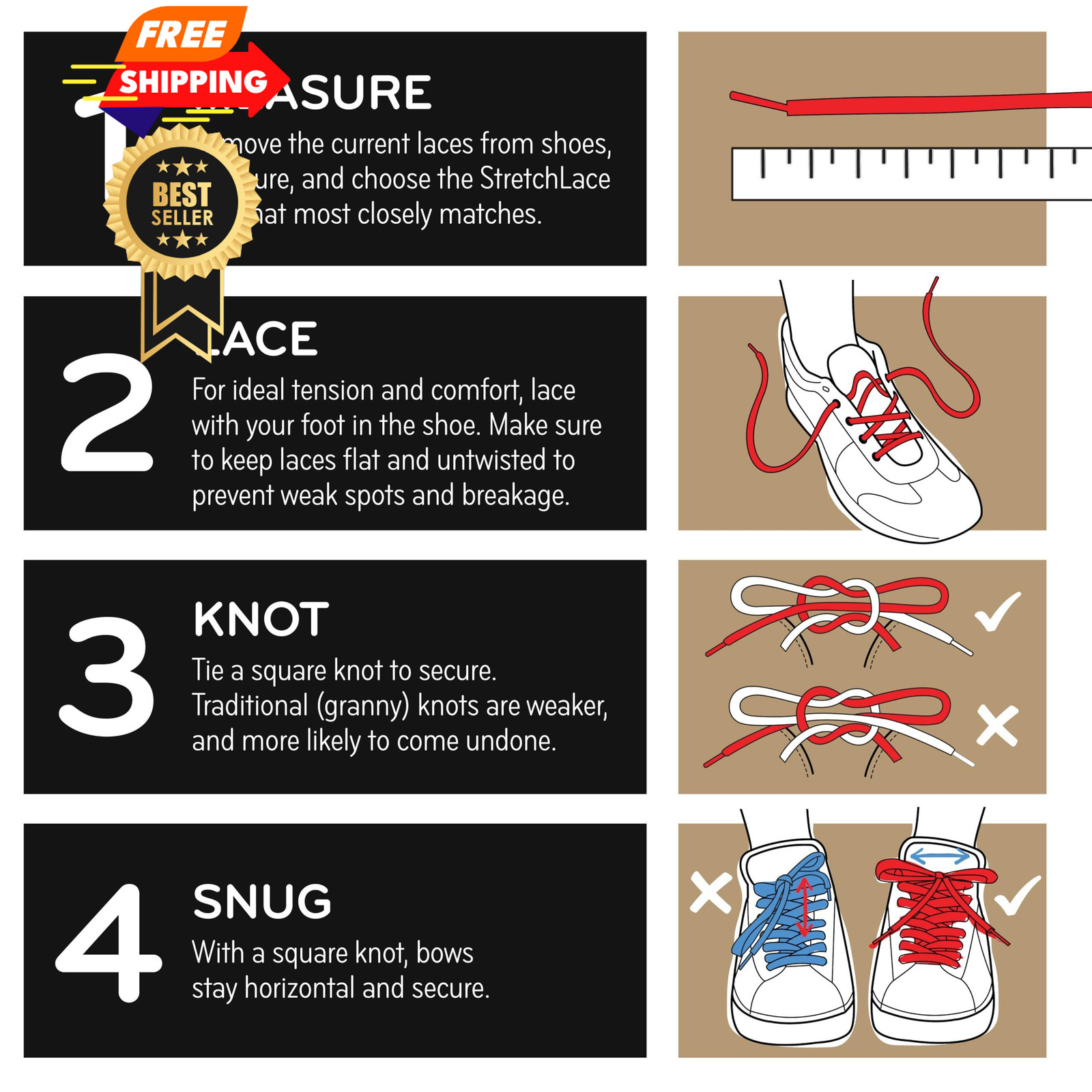 THE ORIGINAL STRETCHLACE Round Elastic Shoelaces – 40″ Inches (101 cm), Black