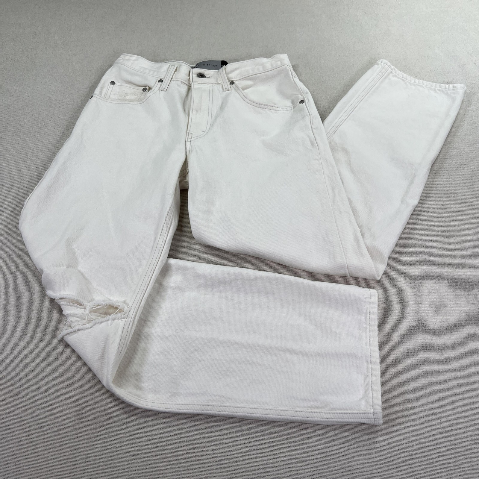 Levi’s SilverTab 94 Baggy Jeans Womens 28×30 White High Rise Straight Distressed