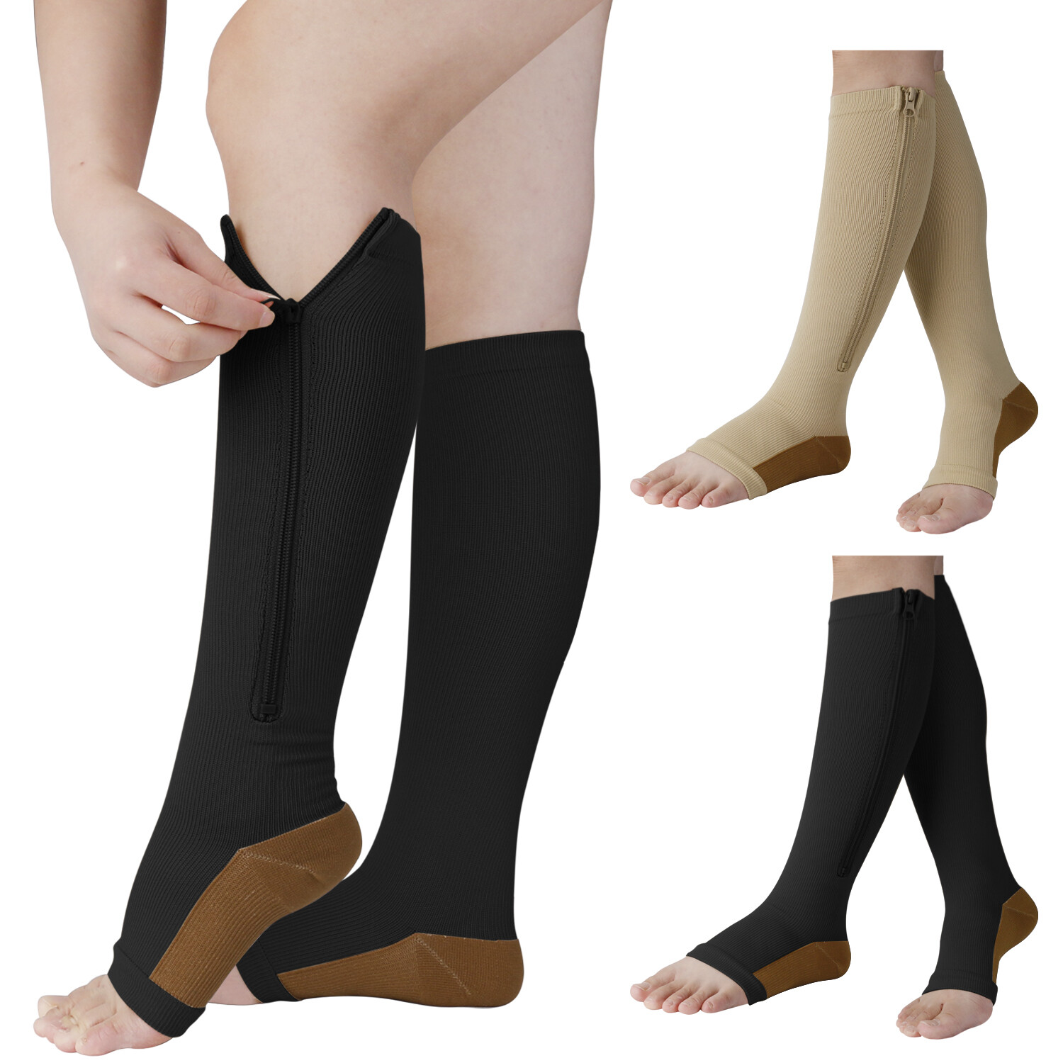 Zipper Compression Stockings – Knee High Support for Calf & Foot Pain Relief