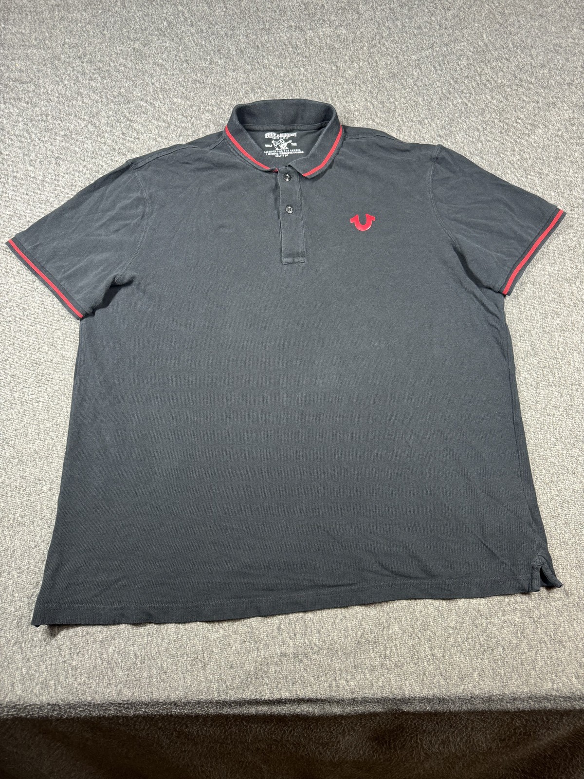 True Religion Polo Shirt Mens 3XL Black Red Tipping Crafted With Pride Casual