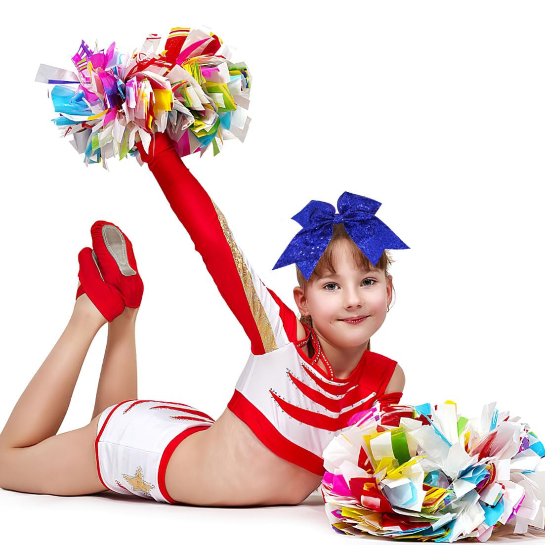 1 Pcs 8″ Large Sequin Cheer Bows Clips, Cheerleading Glitter Hair Bow with Allig