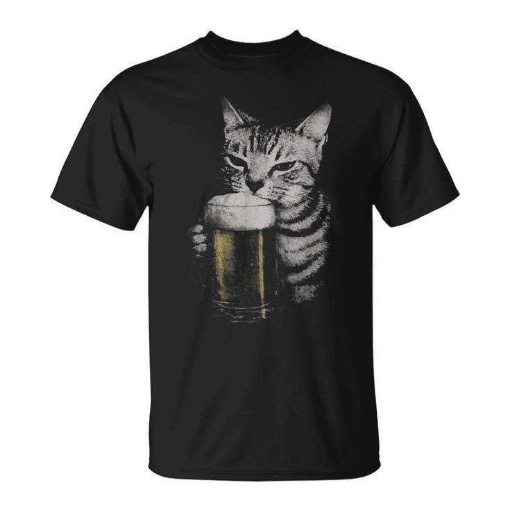 Cat Beer Vintage 90S Cats Meme Fun Kitty Drunk Short Sleeve All Size T-Shirt