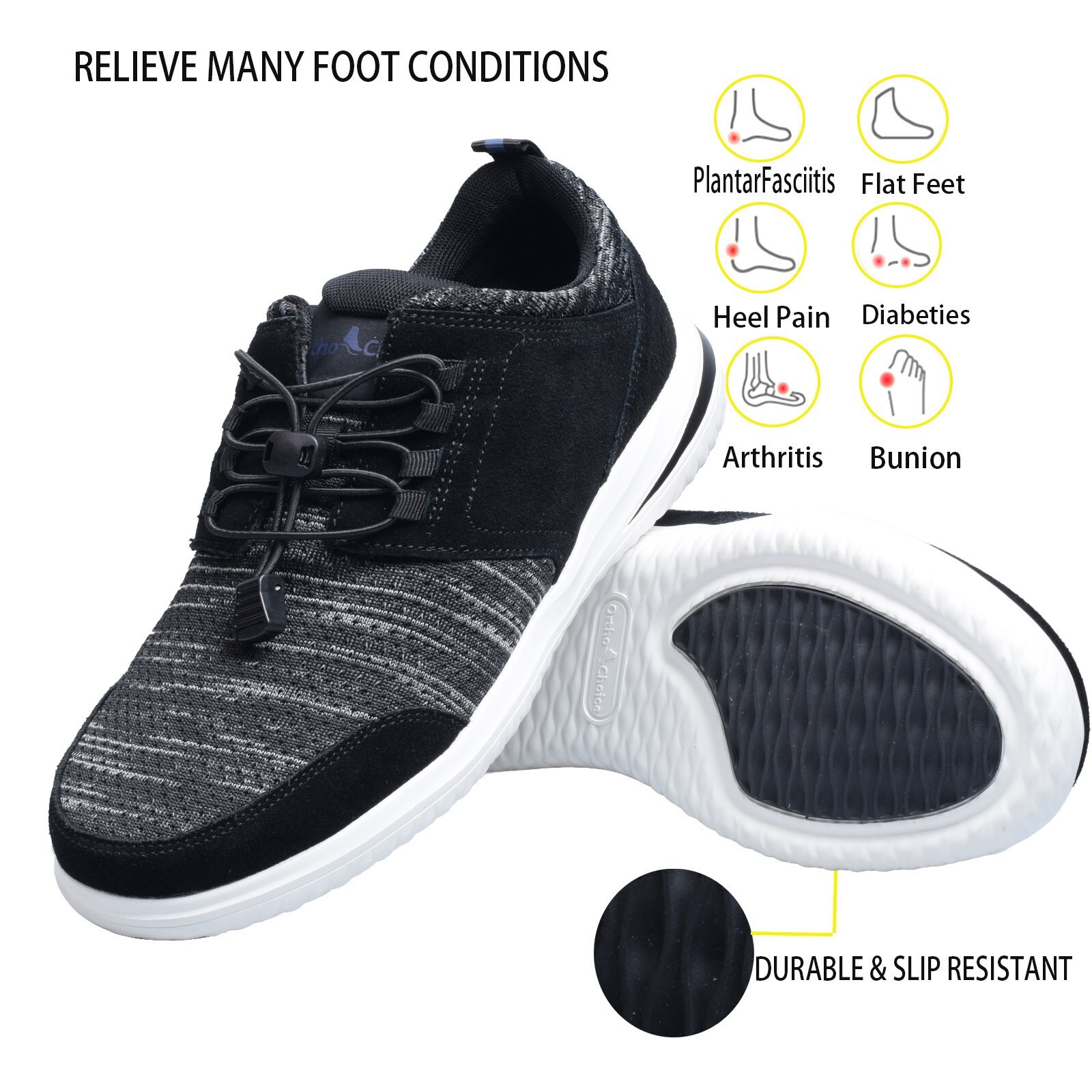 Men’s Walking Shoes Diabetic Swollen Feet Arch Support Plantar Fasciitis Shoes