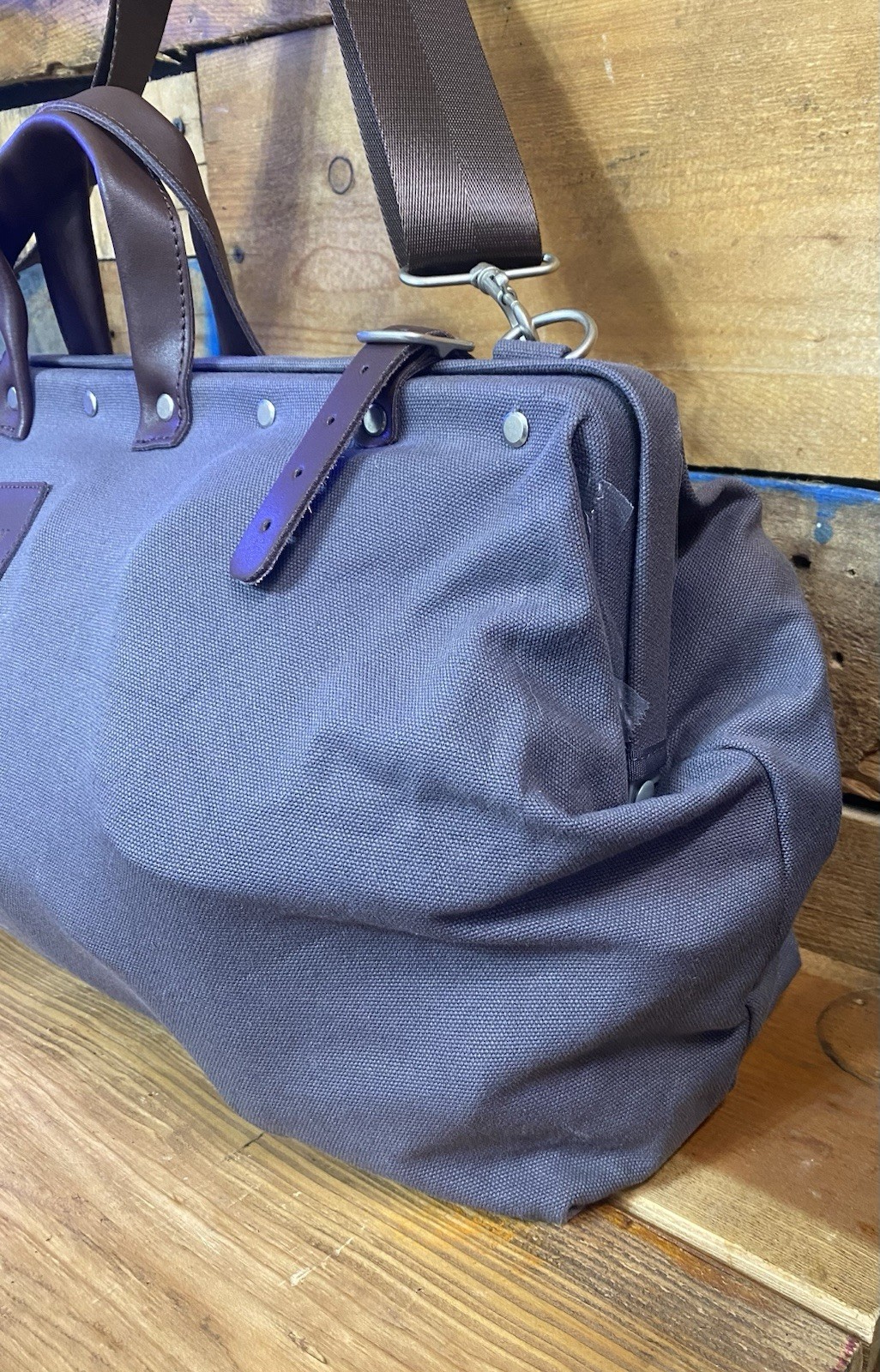 Line Of Trade Blue Weekender Bag 0312 Canvas Duffle Leather Trim Travel Tote 22”