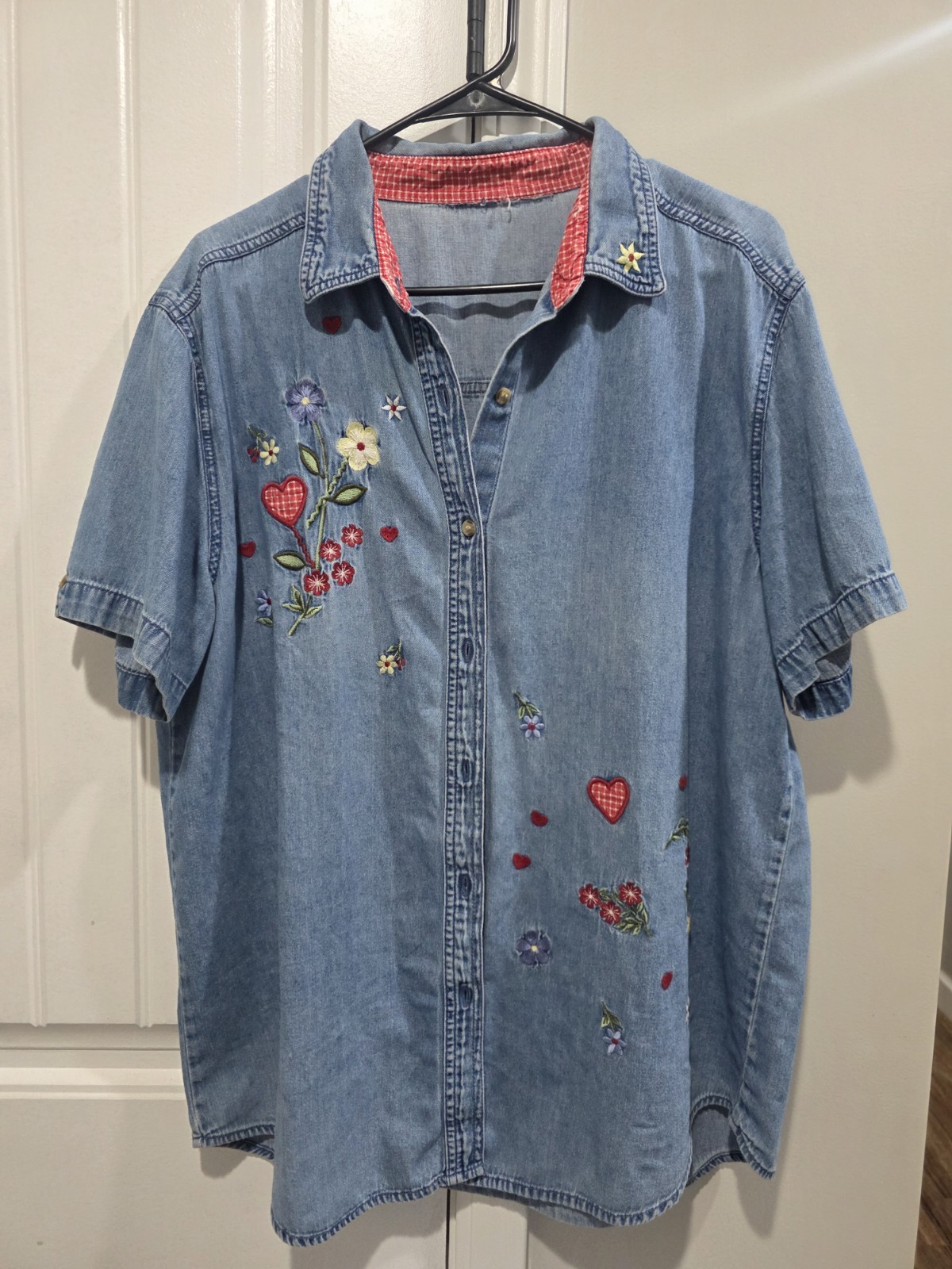 VTG 80s/90s Bobbie Brooks Women’s Embroidered Denim Button Down Shirt, Size L