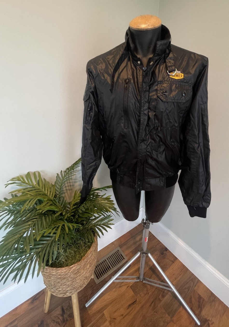 Vtg Upstream Racing Division Premier Jacket Sz Lg Black Zip Pockets Nylon New!!