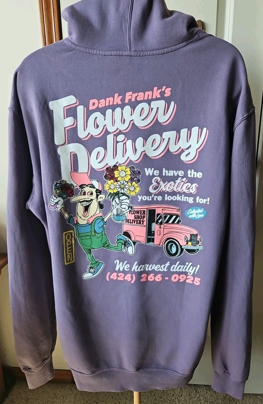 Open 925 Hoodie Dank Franks Flower Delivery Novelty Purple Men’s Size XL New