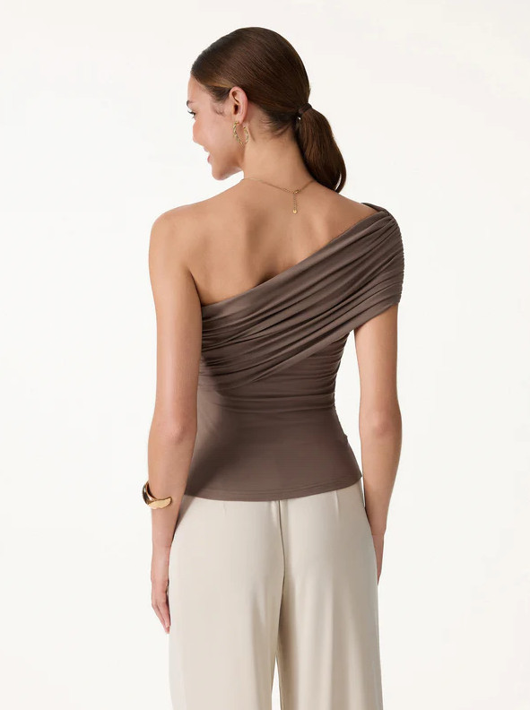 OGL One Shoulder Gathered Bra Top – Chocolate Brown NEW
