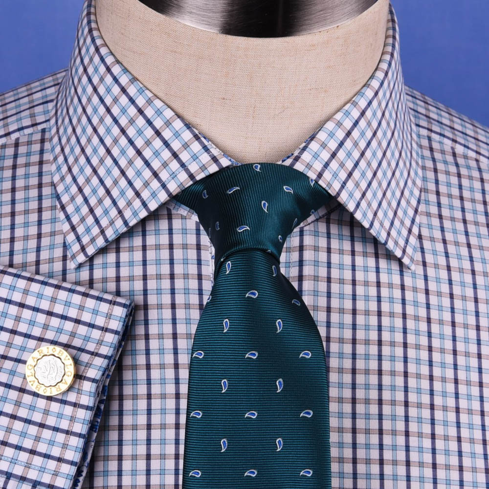 Multi-Colored Green Plaids & Checks Dress Shirt Business Formal Paisley Floral