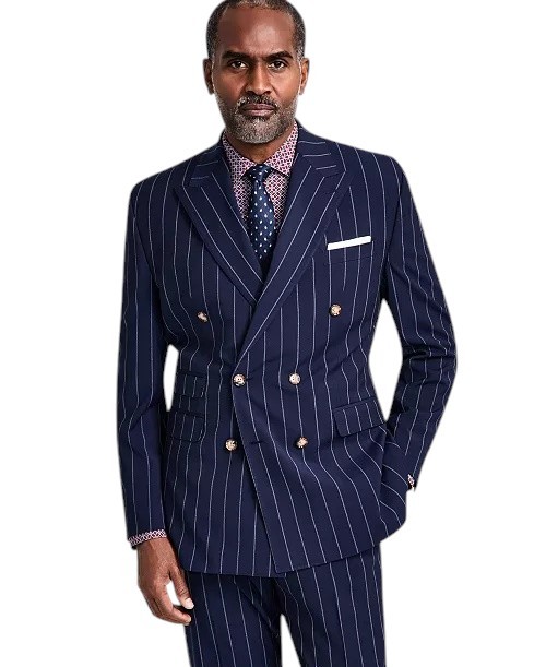 Tayion Men’s Pinstriped Double-Breasted Suit Jacket Blazer 38 R Navy Blue