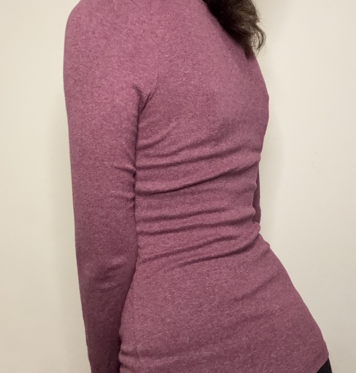 a new day burgundy long sleeve top with v neck and stretchy fabric size small