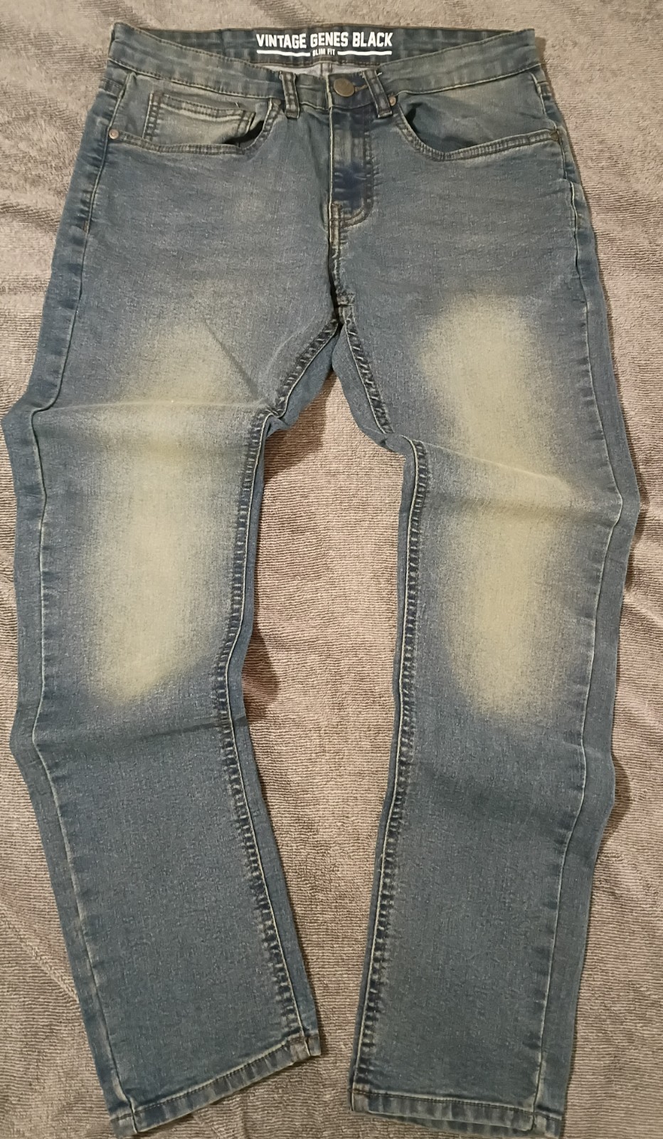 Vintage Genes Black Mens Slim Fit Blue Denim Jeans, Light Wash #y2k
