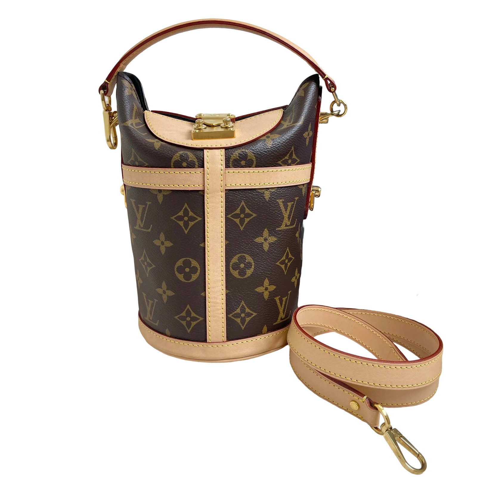 Louis Vuitton Duffle Monogram Bag Brown Leather Strap