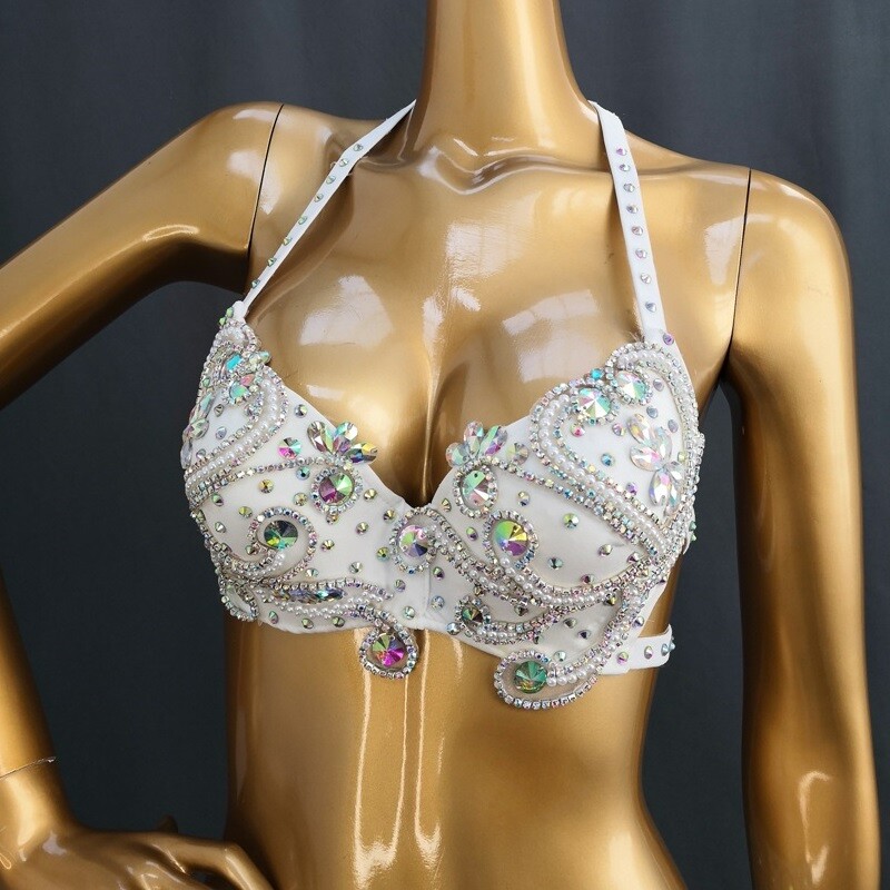 Beaded Belly Dance Costume EDC Party Samba Carnival Outfit (Bra Belt) 7 Colors