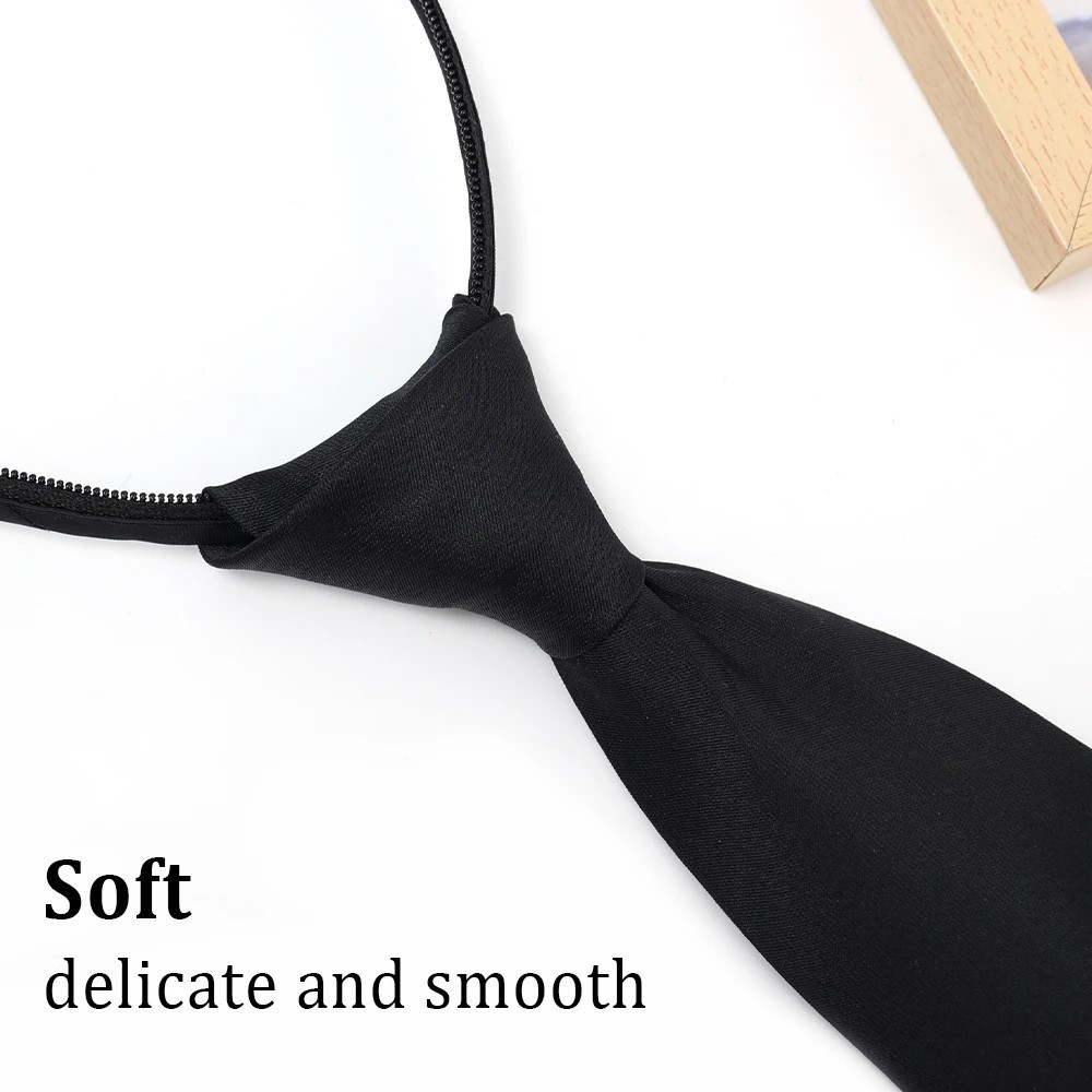 Men’s Black Pre-Tied Zipper Necktie Adjustable Polyester Office Formal Work Tie
