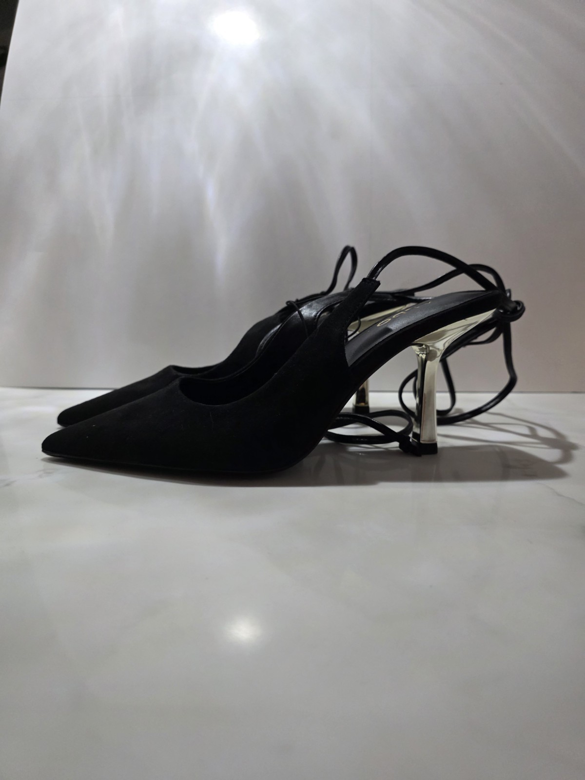 ALDO Black Polyurethane Pointed Toe Lace-Up Slingback Stiletto Heels 7M