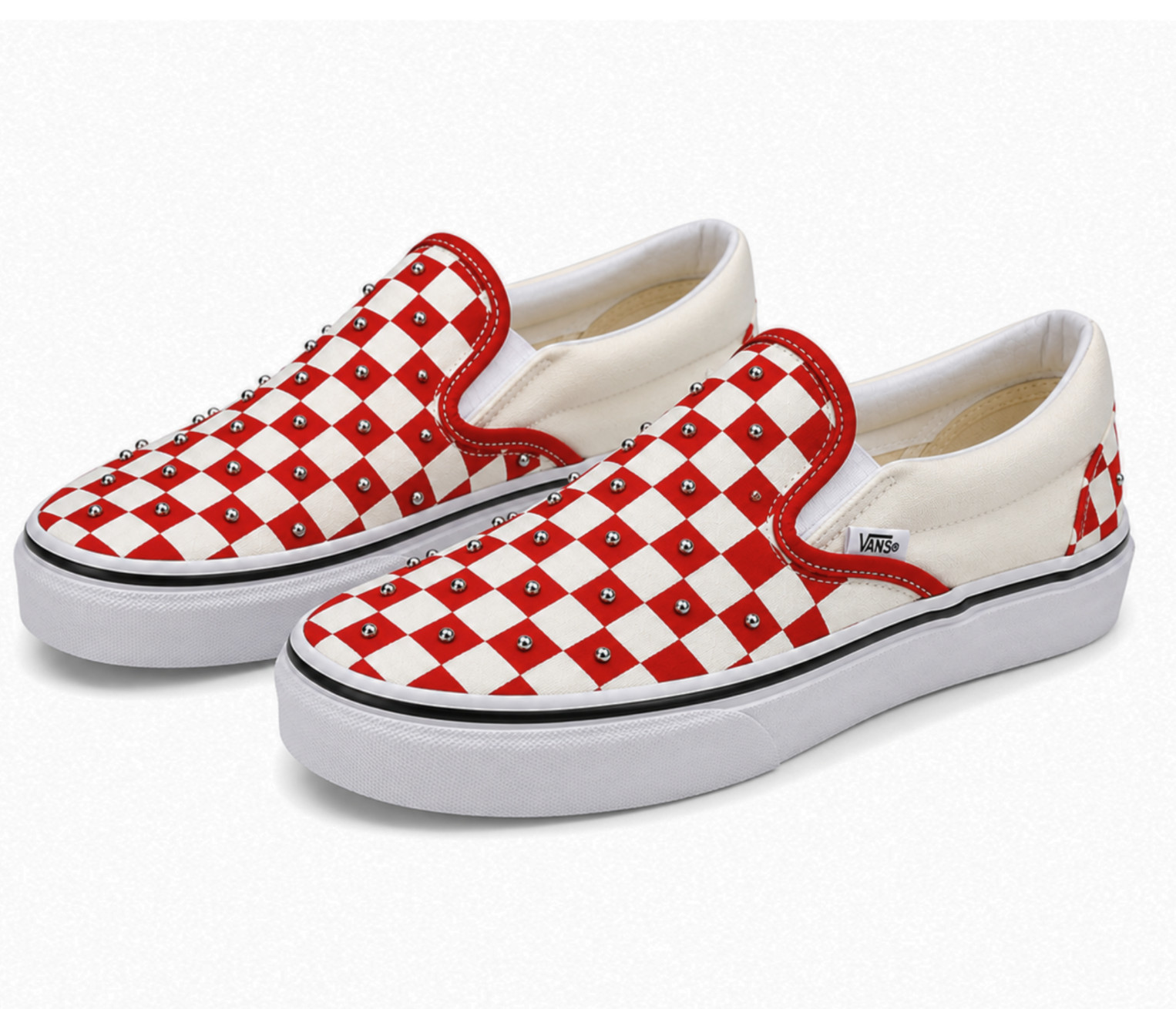 Vans Classic Slip-On Checkerboard Rhinestone Red Beige Canvas Women’s 6.5 NIB