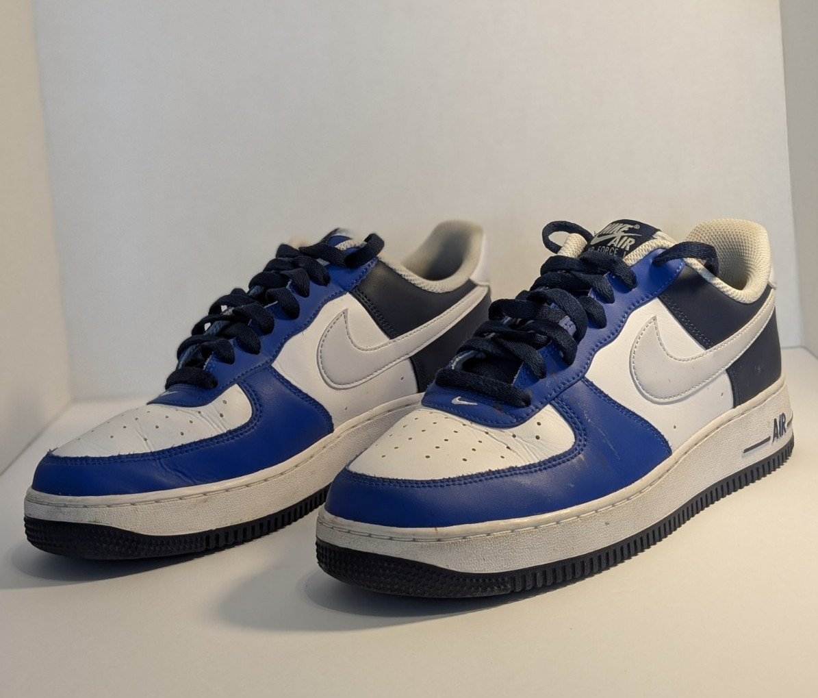 Nike Air Force 1 Low Blue White Black Men’s Lace-Up Leather Sneakers Rubber Sole