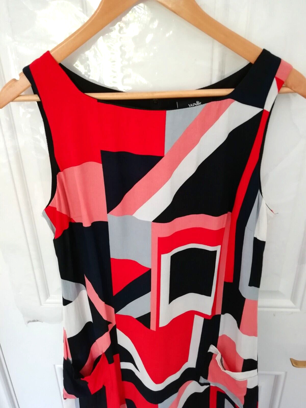 Wallis Size 10 Black Red Pink White Abstract Shift Dress Pockets Back Zip Ladies