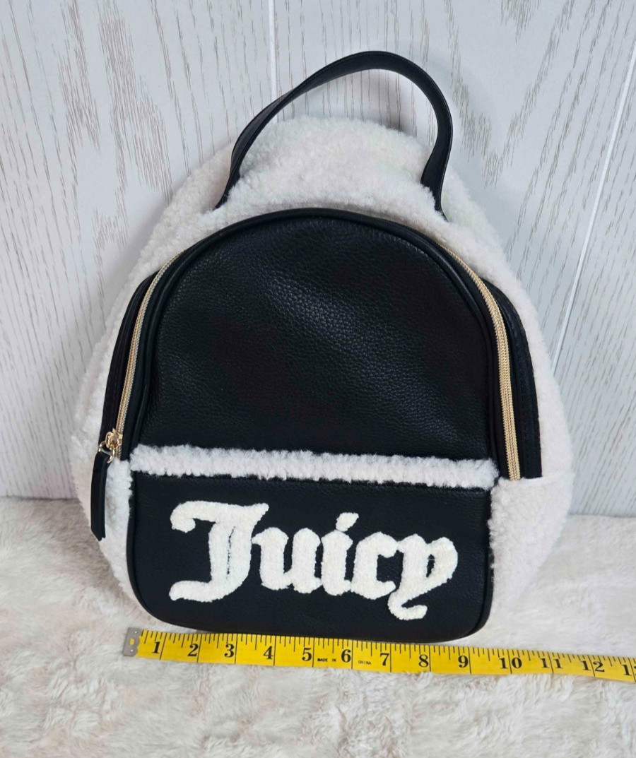 Juicy Couture Y2K Black & White Faux Sherpa Flashback Small Plush Backpack Purse