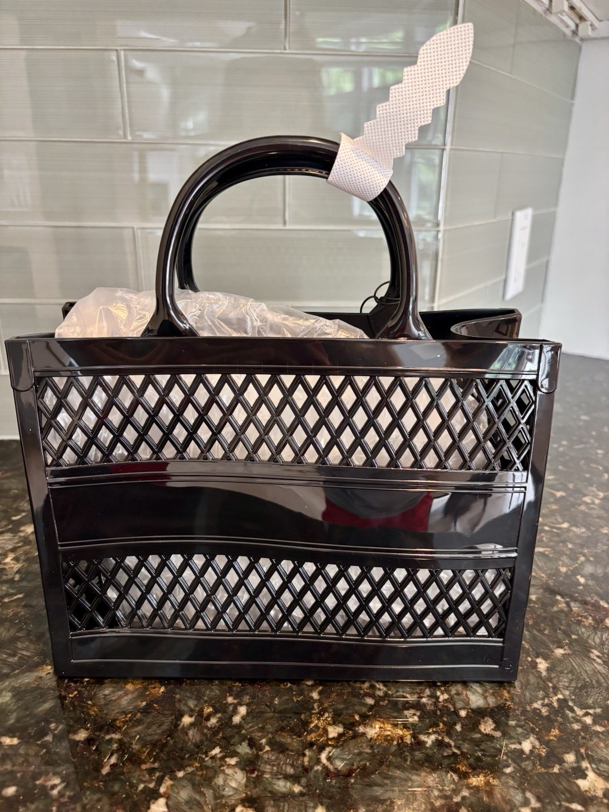 Jennifer Fisher Jelly Tote Bag NWT NIP Black Mesh PVC Beach Pool Summer Shopper