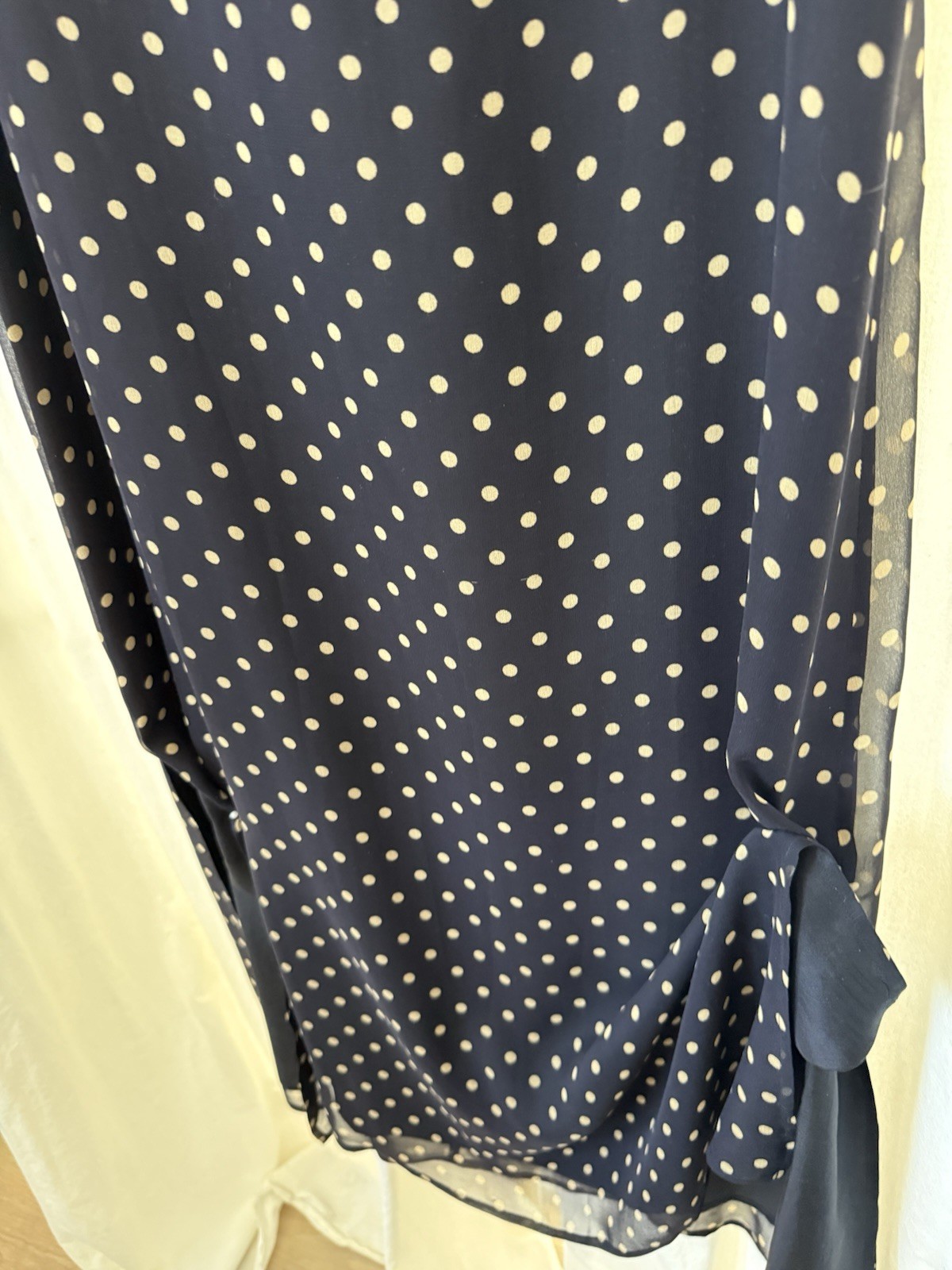Robbie Bee Black White Polka Dot Silk Chiffon Maxi Dress Bow Lined Size 10