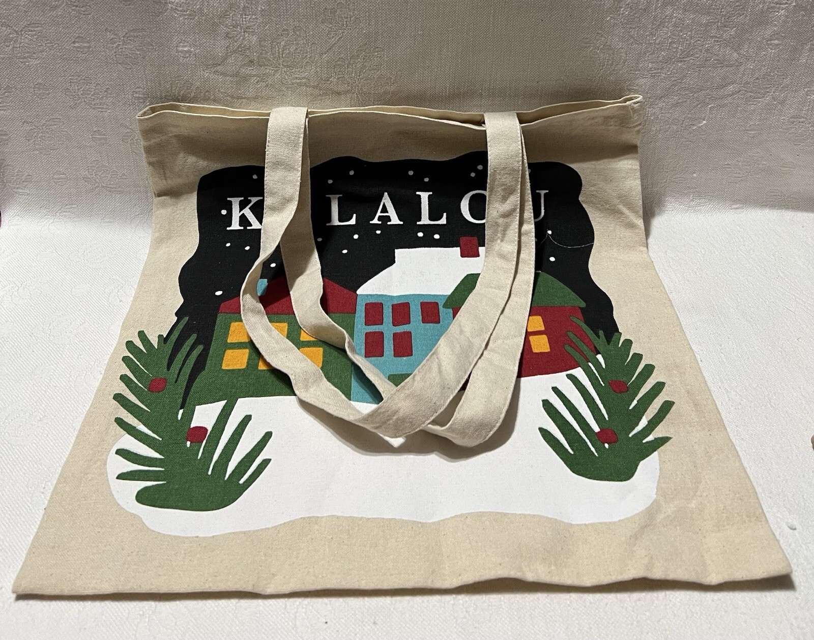 KALALOU-2-Sided Colored Houses/Snow/Trees Design-14 5/8 X 15 1/8 Canvas Tote Bag