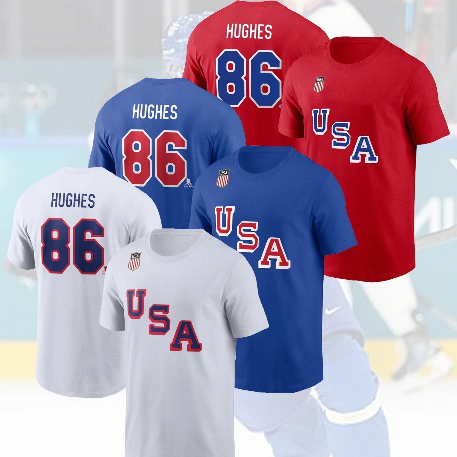 FASTSHIP-Jack Hughes USA Hockey 2026 T-Shirt, 86# Number Gif Fan
