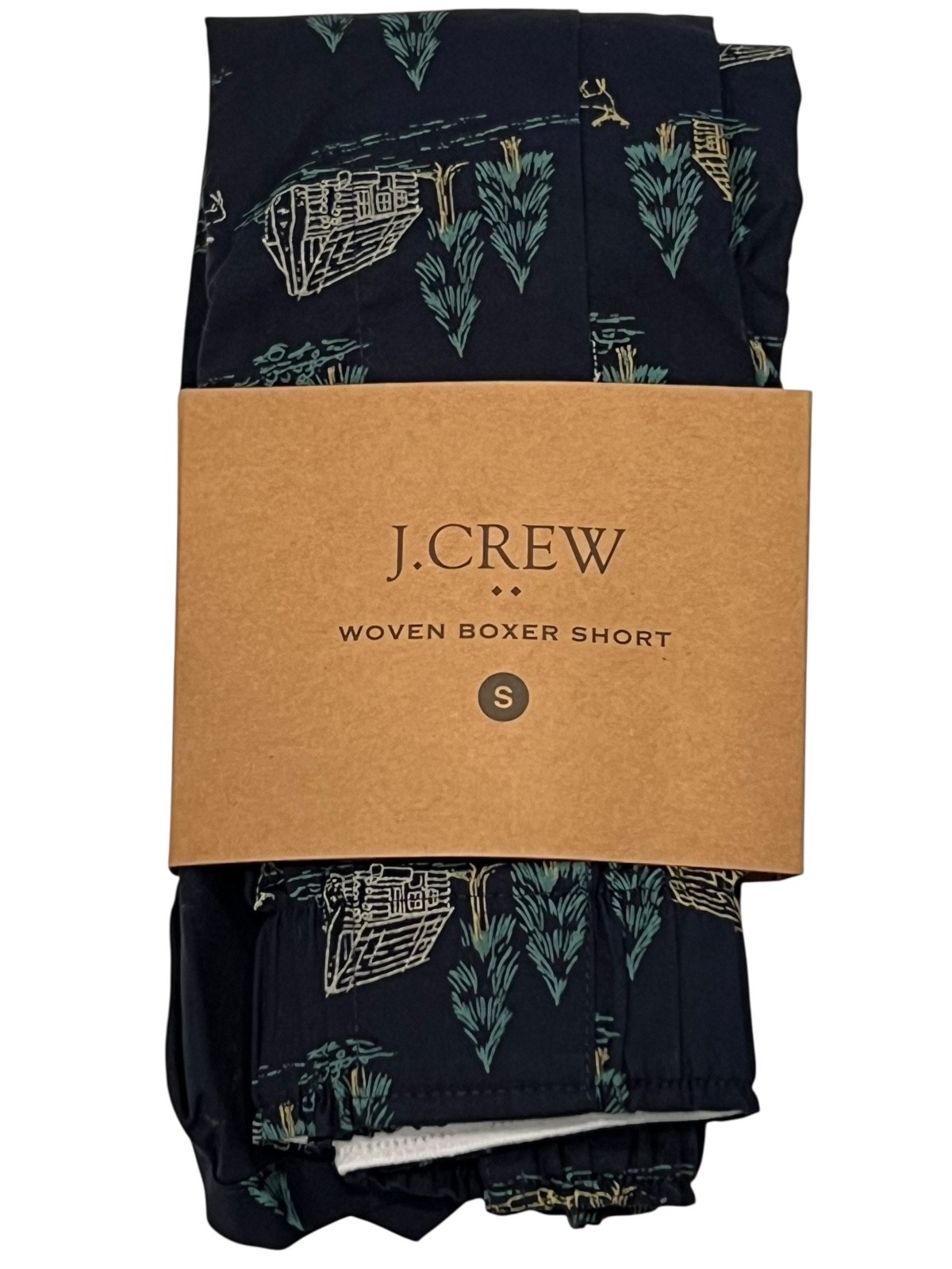 NWT J CREW Boxer Underwear Sz S-M-XL Blue Green White Cabins Pine Trees #17