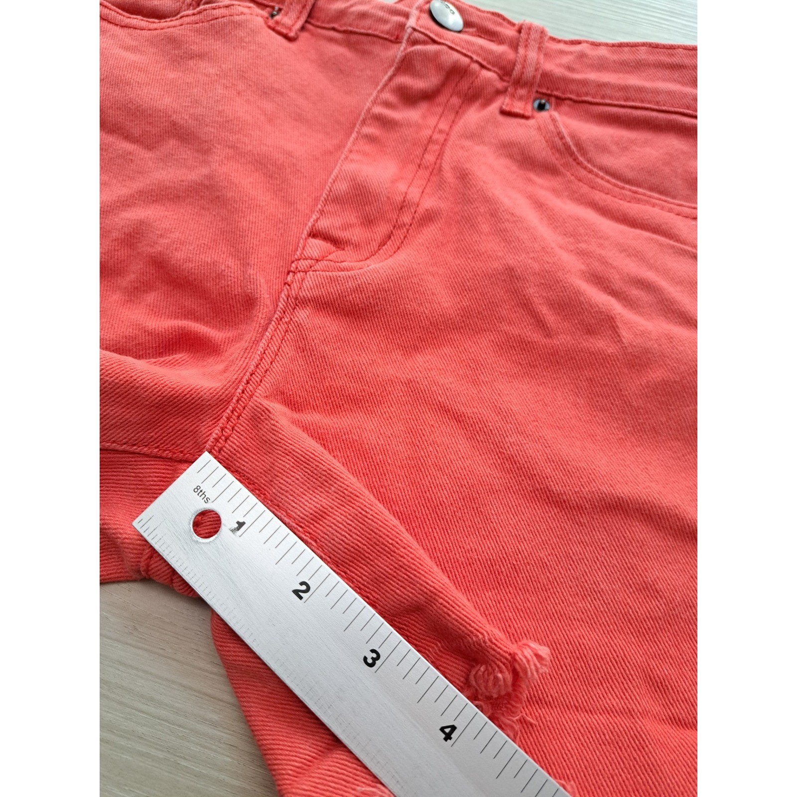 BDG Y2K Urban Outfitters High Rise Denim Shorts Coral Red Raw Hem Stretch sz 27