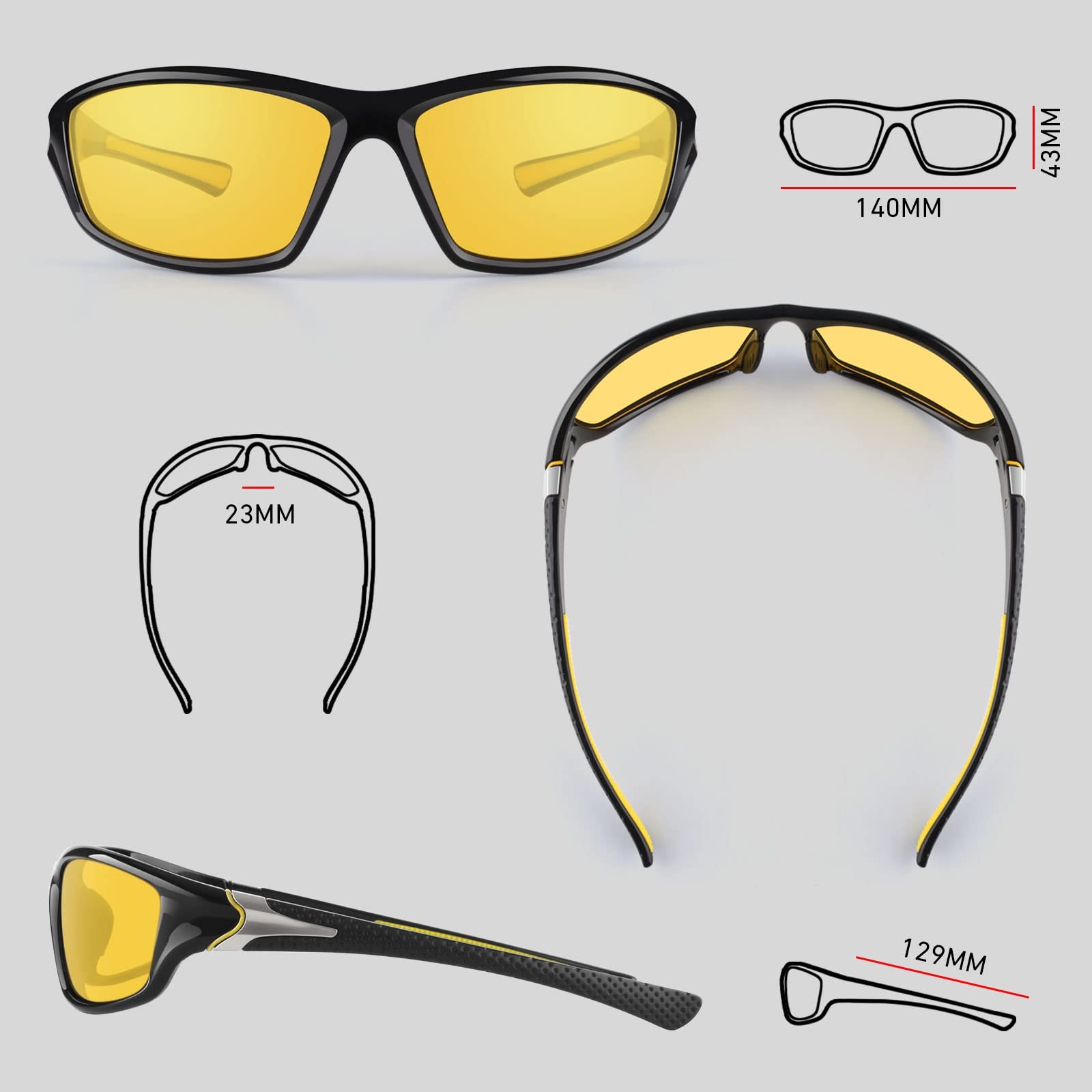 Night Vision Driving Glasses for Men Women,Sports Style Wrap Around Anti Glar…