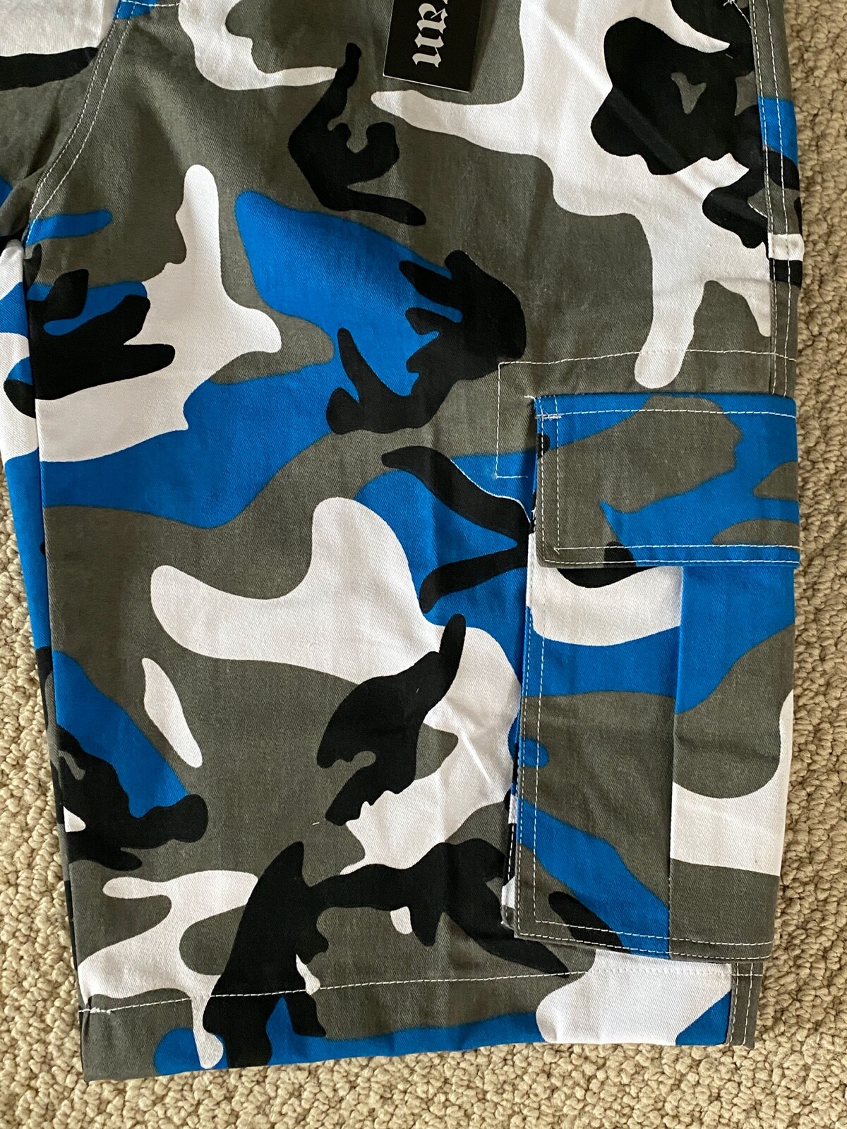 NWT Men’s Nathan Blue Gray Camouflage Camo Belted Cargo Pocket Shorts ALL SIZES