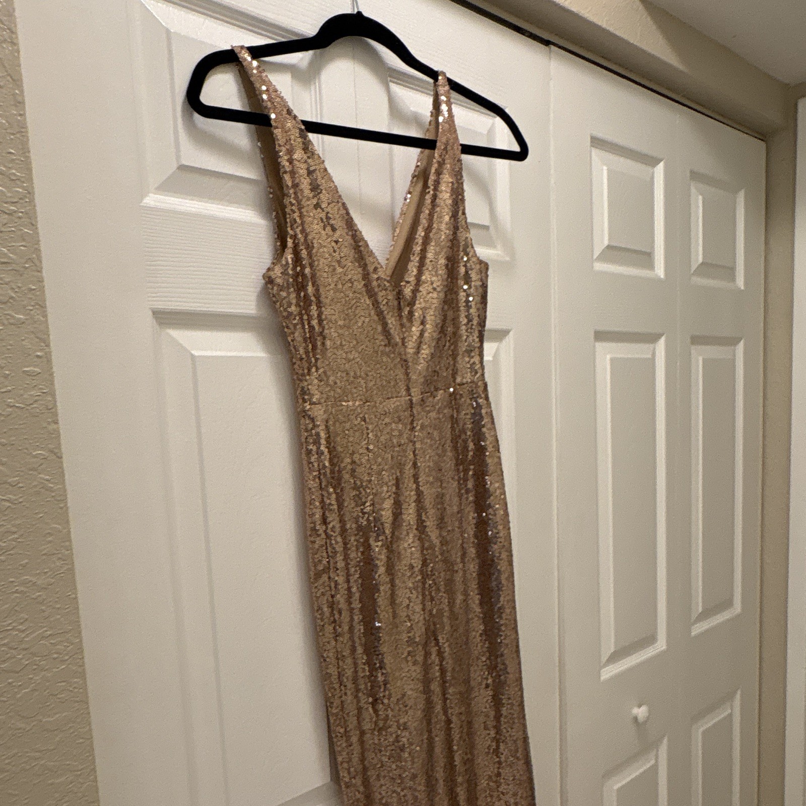 Lulus Gold Sequin V-Neck Strappy Sleeveless Maxi Dress Women’s XS Formal