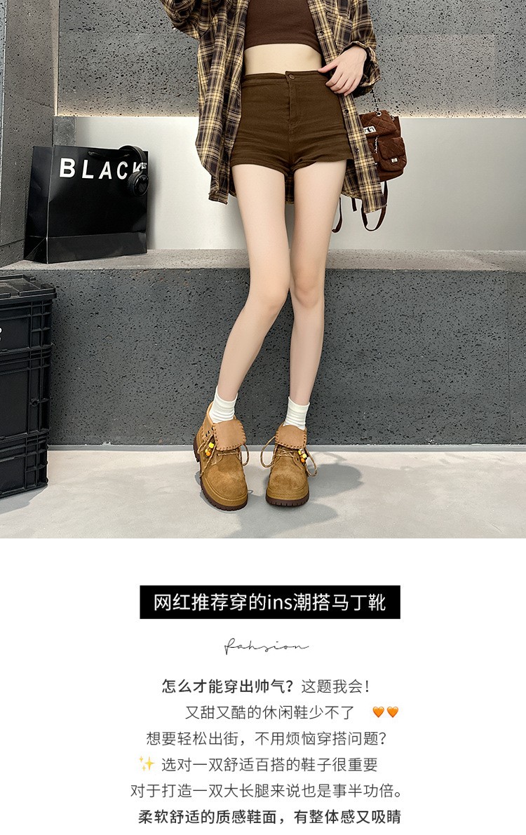 Real Leather Suede Ankle Boots Womens Platform British Thick Soled Casual Shoes