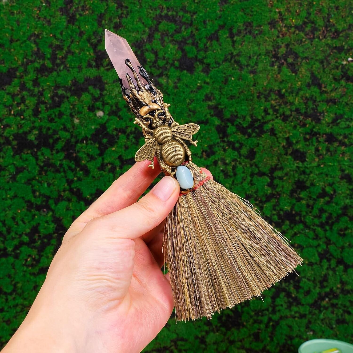 Magic Sweeper Blue Apatite Tower Broom 7.08″-7.87″ Healing Crystal Point Witch
