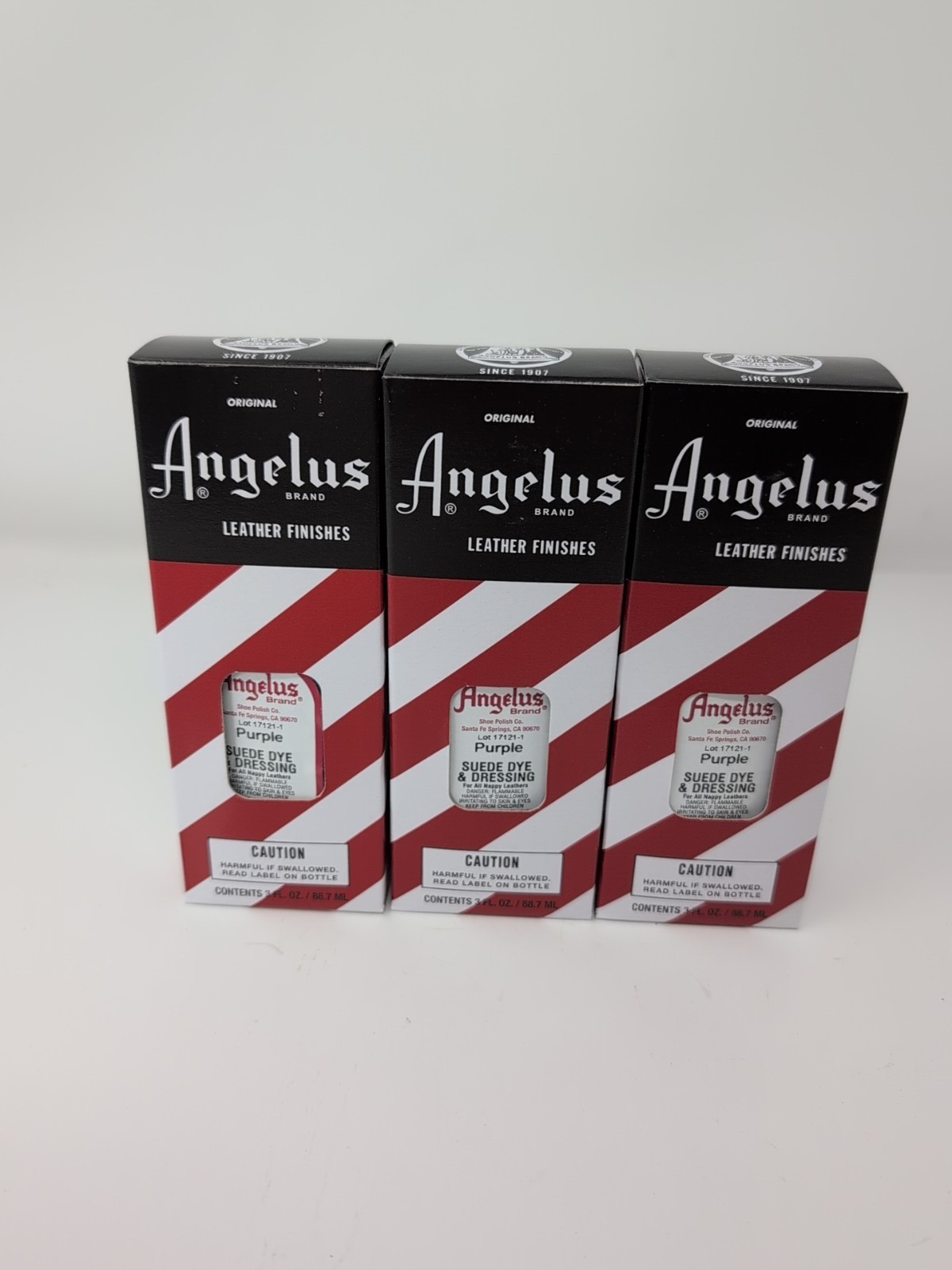 Lot Of 3 Angelus Suede Dye & Dressing 3 Fl Oz Bottle W/ Applicator Purple