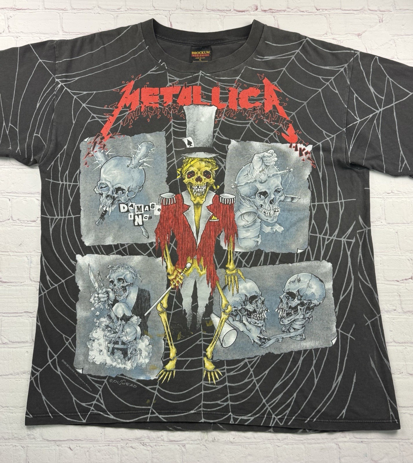 Metallica Vintage 1992 Pushead Ringmaster All Over Print Faded Gray T-Shirt XL