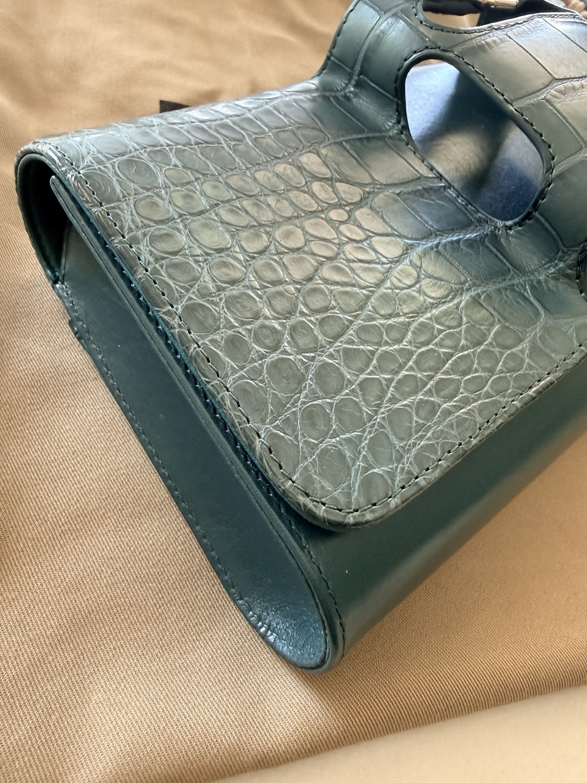Perrin Paris Box Clutch Teal Croc Embossed Leather CAB5BOXCROG $3950 Retail
