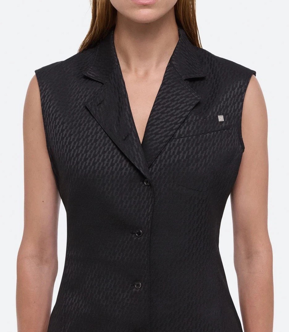 $545 HELMUT LANG Size 8 Sleeveless Modest Vest Black Tonal Jacquard Top