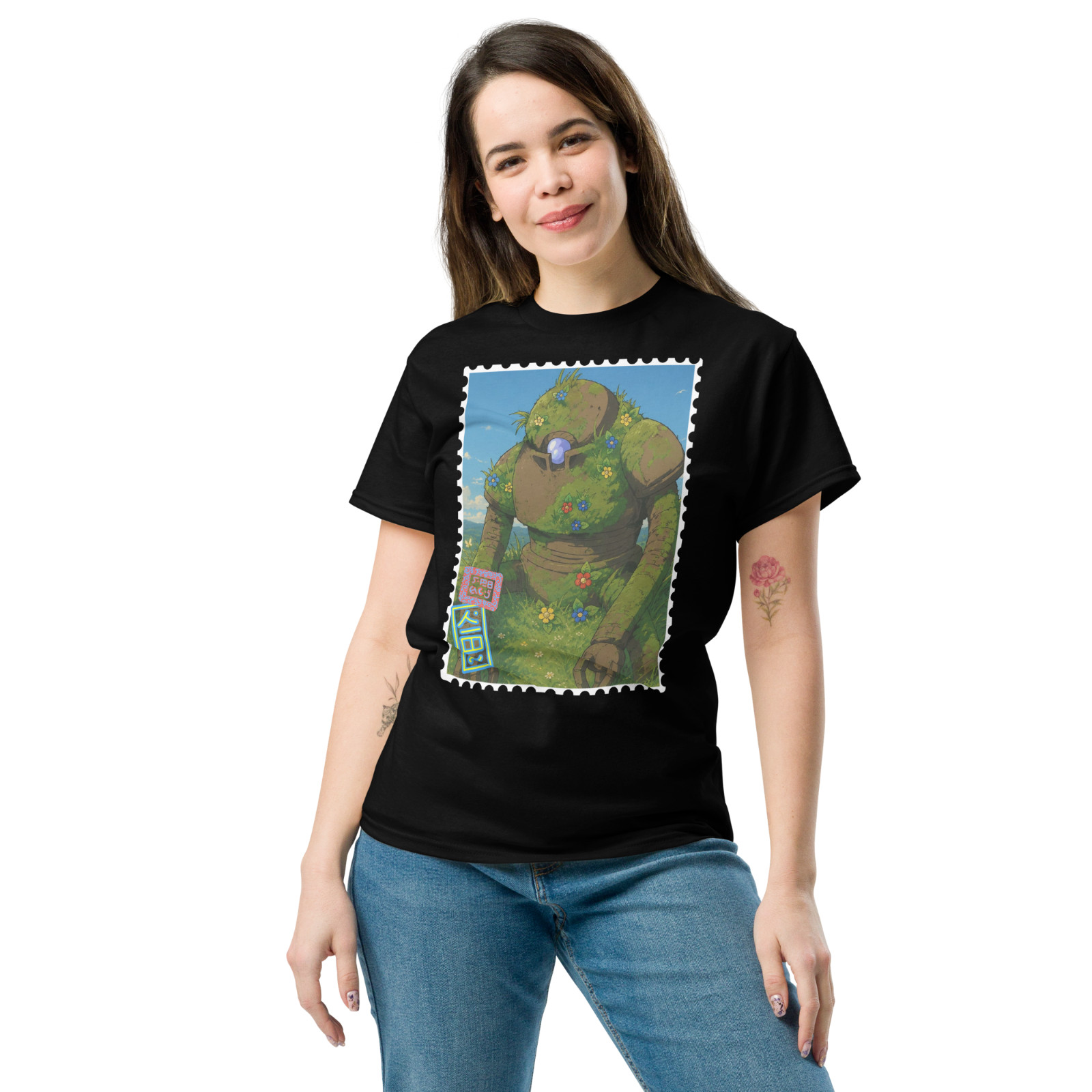 Medieval Fantasy Golem RPG Graphic T-Shirt Vintage Postage Stamp 100% Cotton